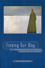 A book cover with a person standing in the background.