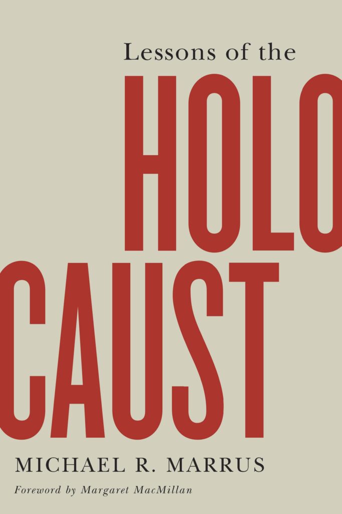 A red and white poster with the words " holocaust ".