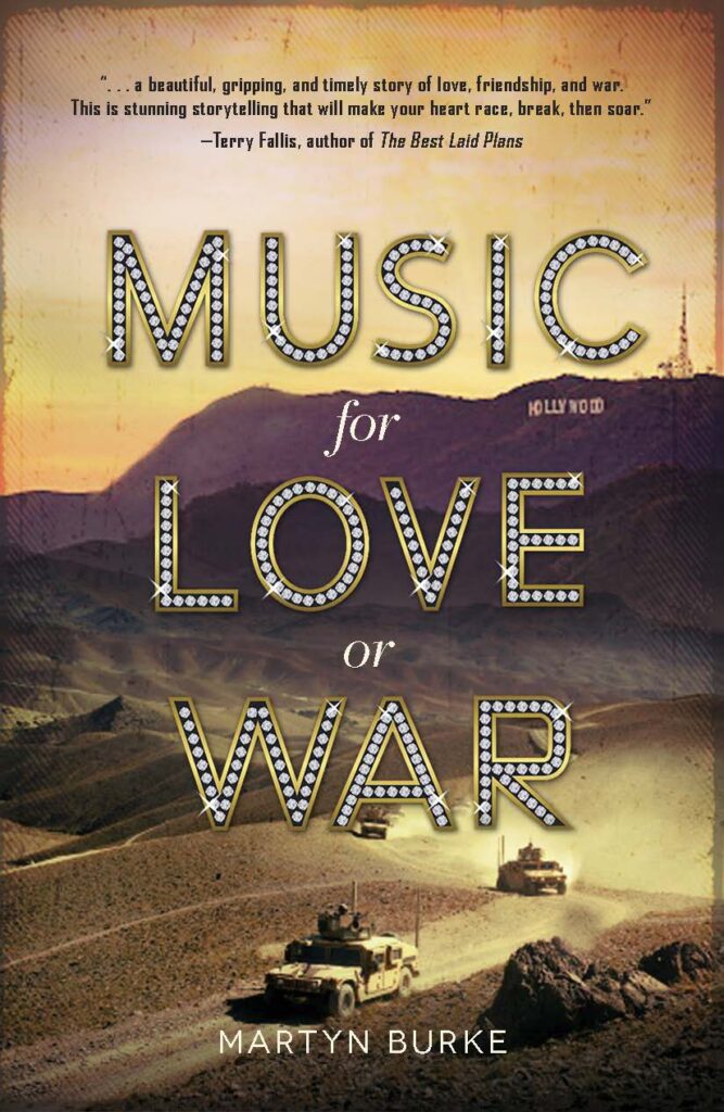 A poster with the words music for love or war written in bling.