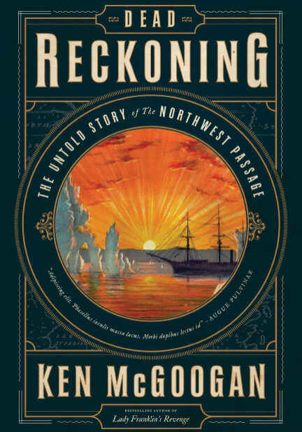 A book cover with an image of a sunset and a ship.
