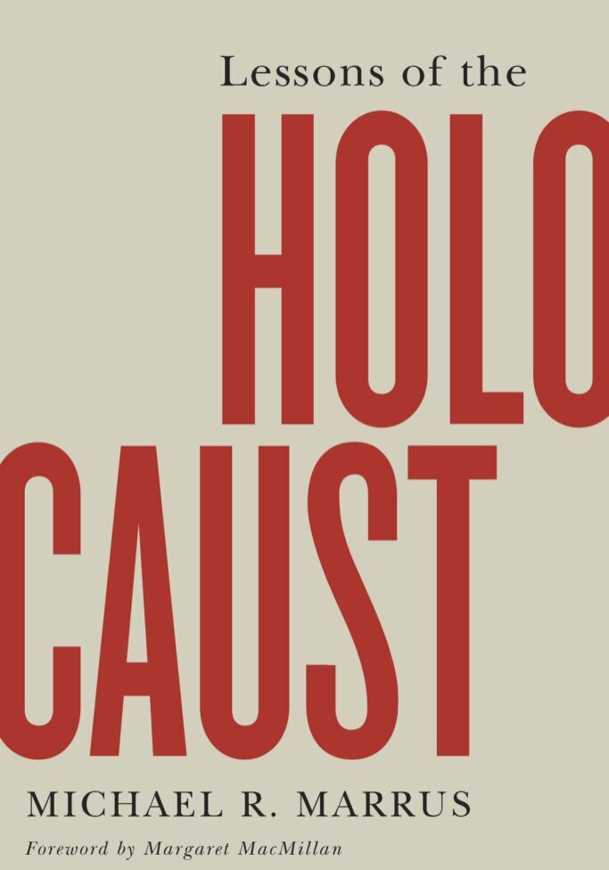A red and white poster with the words " holocaust ".