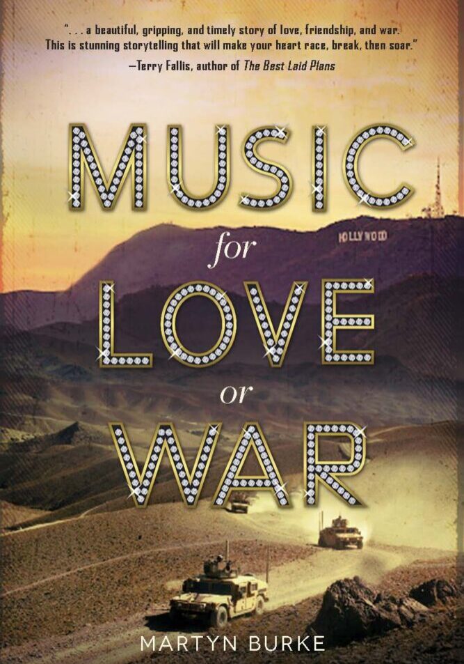 A poster with the words music for love or war written in bling.
