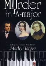 A book cover with three people in front of piano keys.