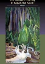 A painting of trees and plants with white horns.