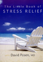 A white chair on the beach with words " stress relief ".